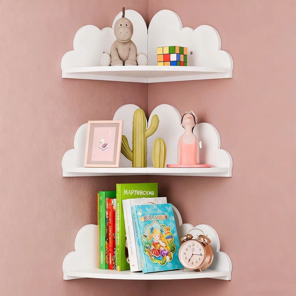 White Cloud-Shaped Corner Wall Shelf - product view 4