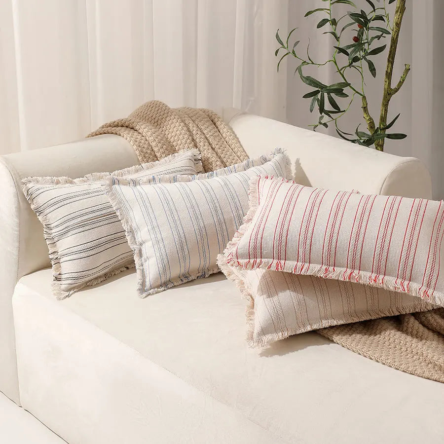 Boho Striped Pillow Cover with Fringed Edges