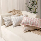 Boho Striped Pillow Cover with Fringed Edges