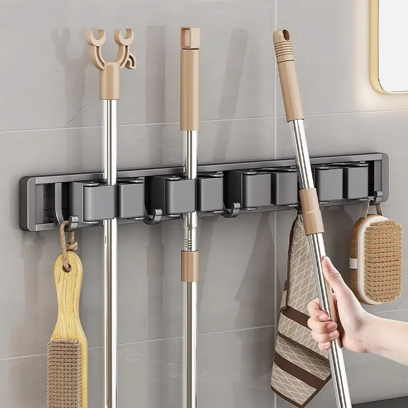No-Drill Self-Adhesive Mop and Broom Holder