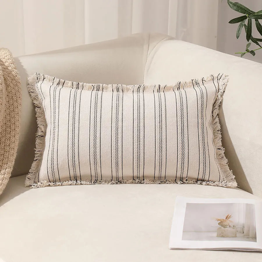 Boho Striped Pillow Cover with Fringed Edges - product view 5