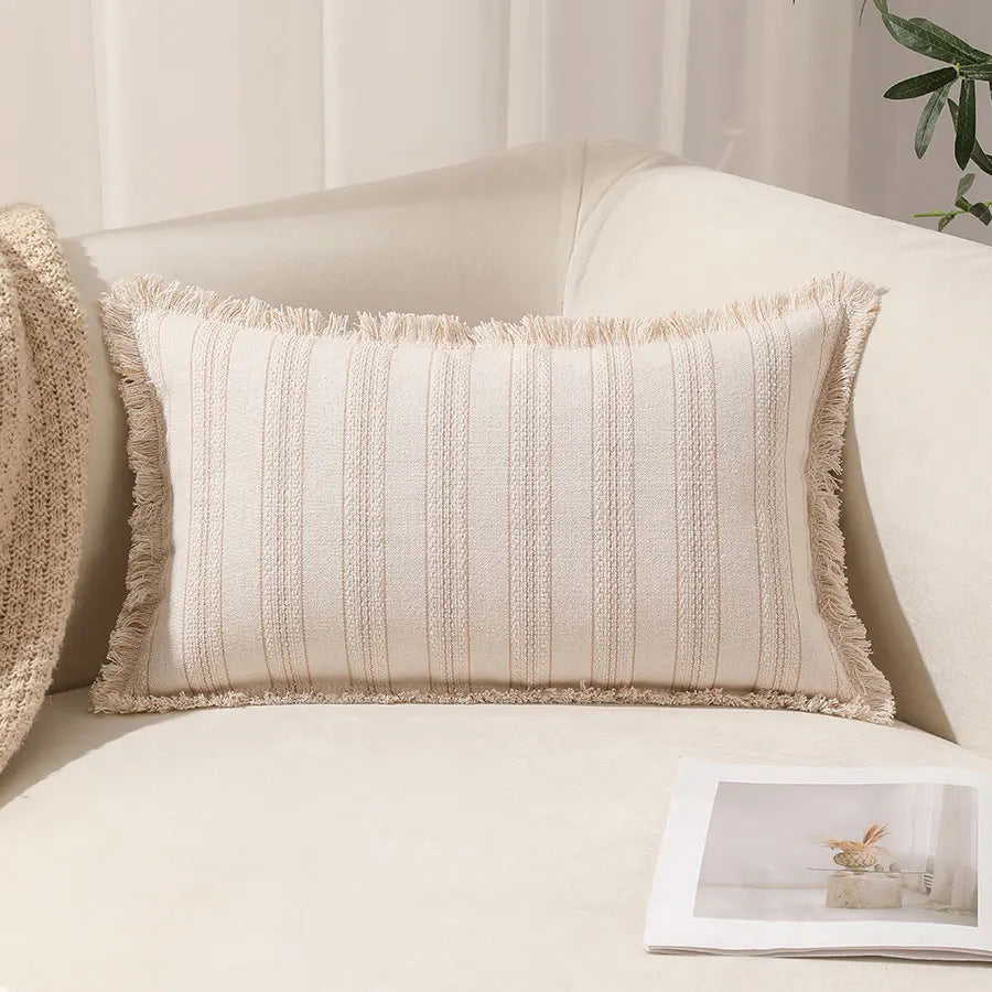 Boho Striped Pillow Cover with Fringed Edges - product view 4