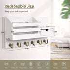Wood Wall-Mounted Key Rack & Mail Organizer with 6 Hooks - product view 2
