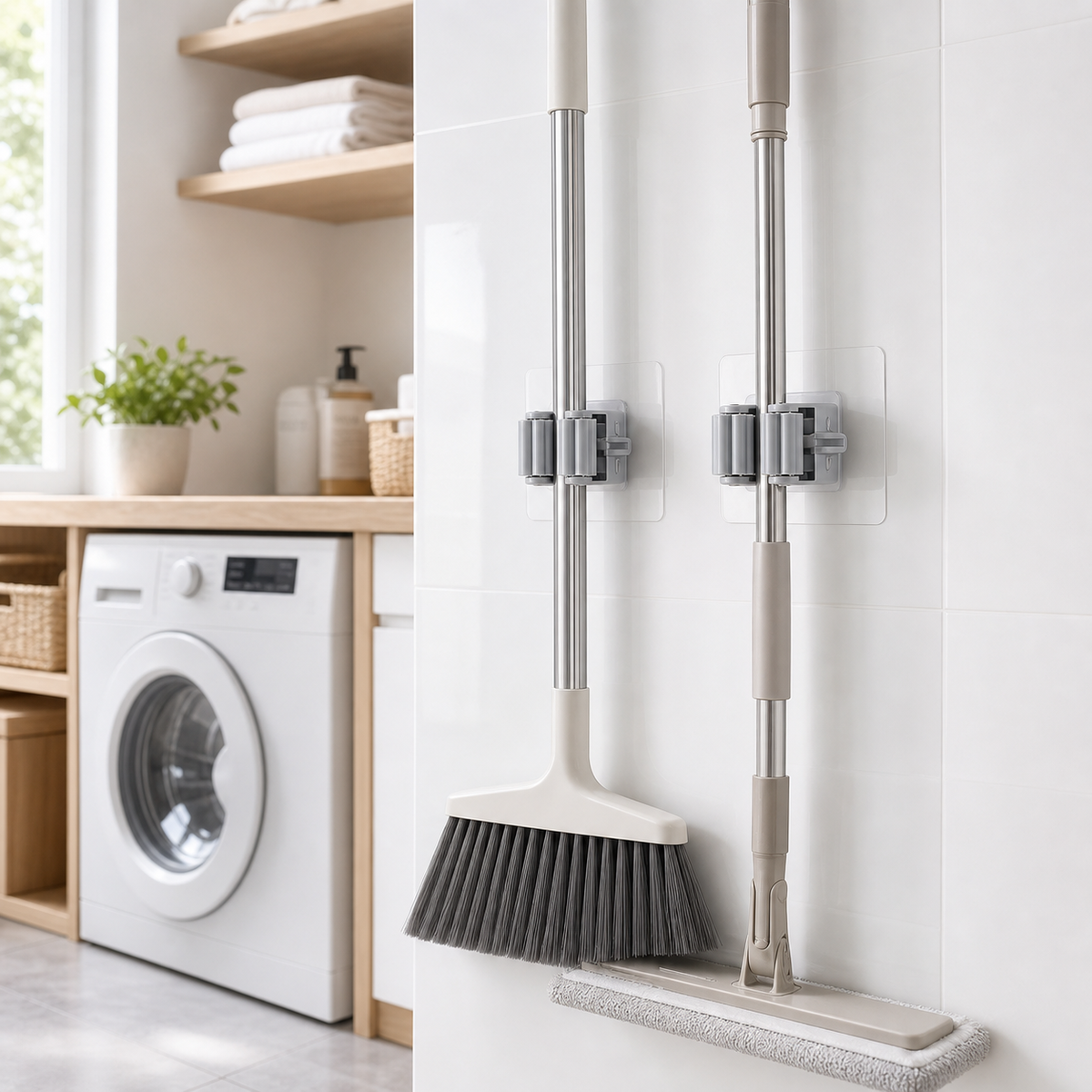 Adhesive Wall Hooks for Mops and Brooms