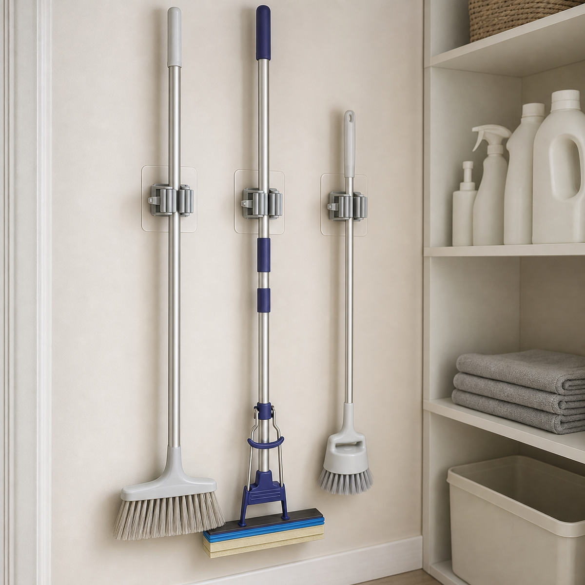 Adhesive Wall Hooks for Mops and Brooms