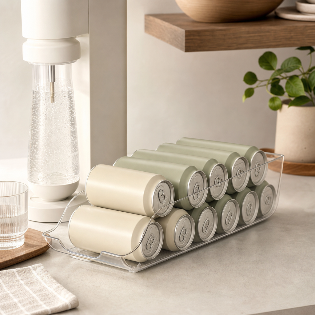 Auto-Roll Refrigerator Can Dispenser & Organizer Bin