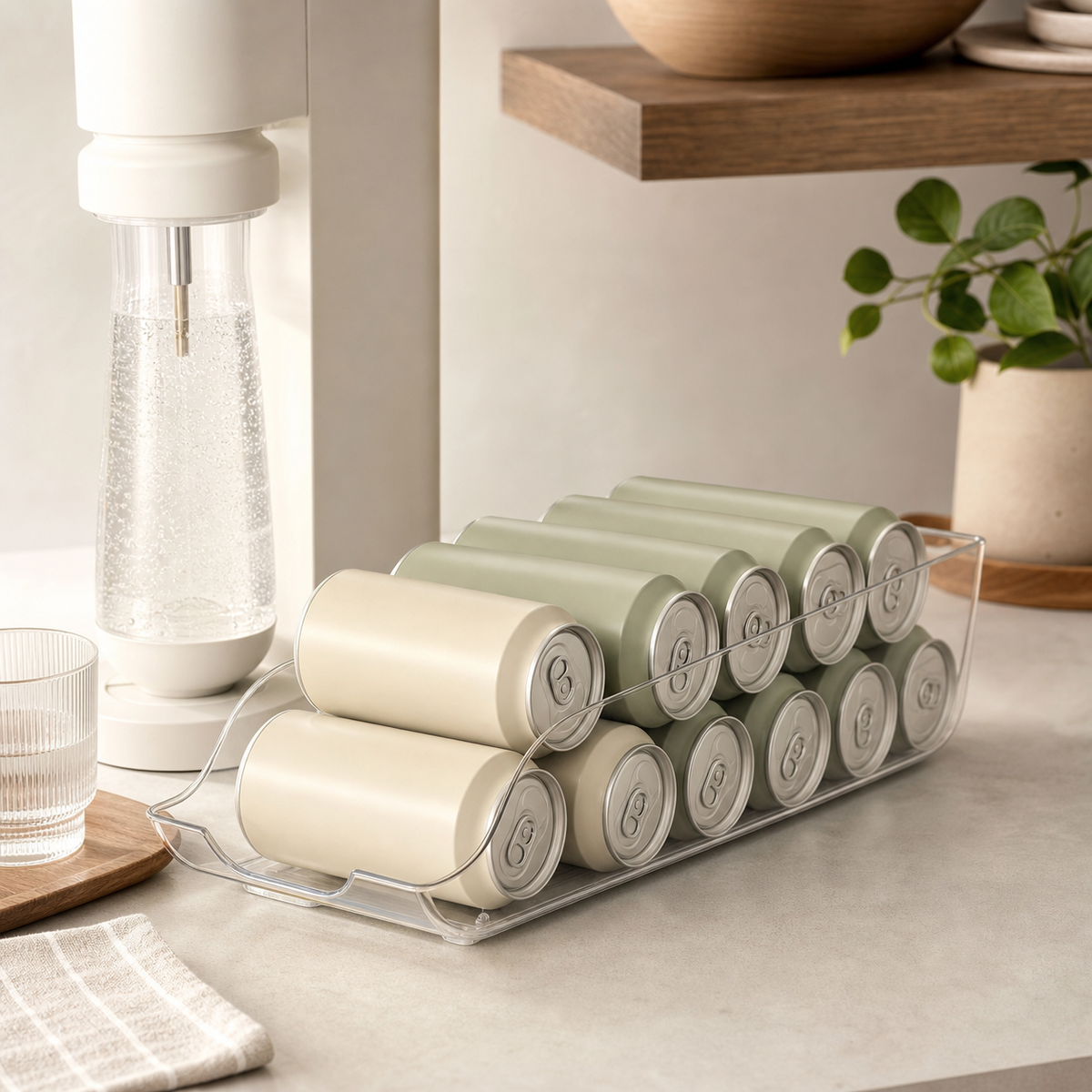 Auto-Roll Refrigerator Can Dispenser & Organizer Bin