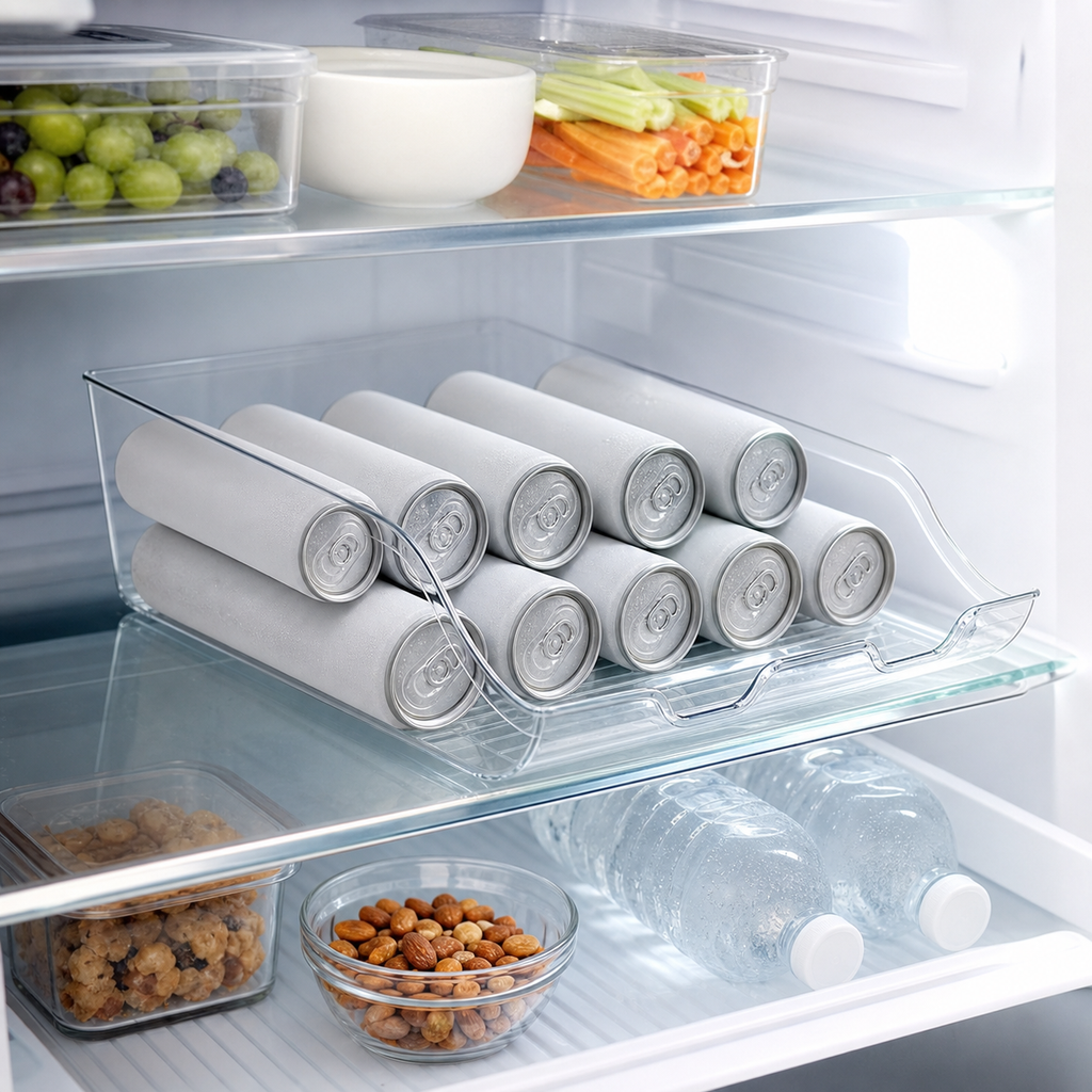 Auto-Roll Refrigerator Can Dispenser & Organizer Bin