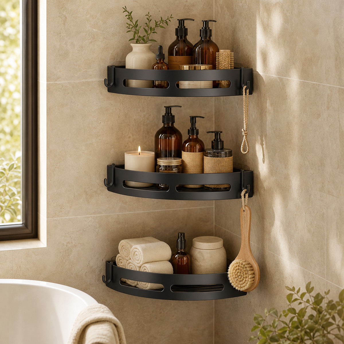 No-Drill Corner Shower Shelf