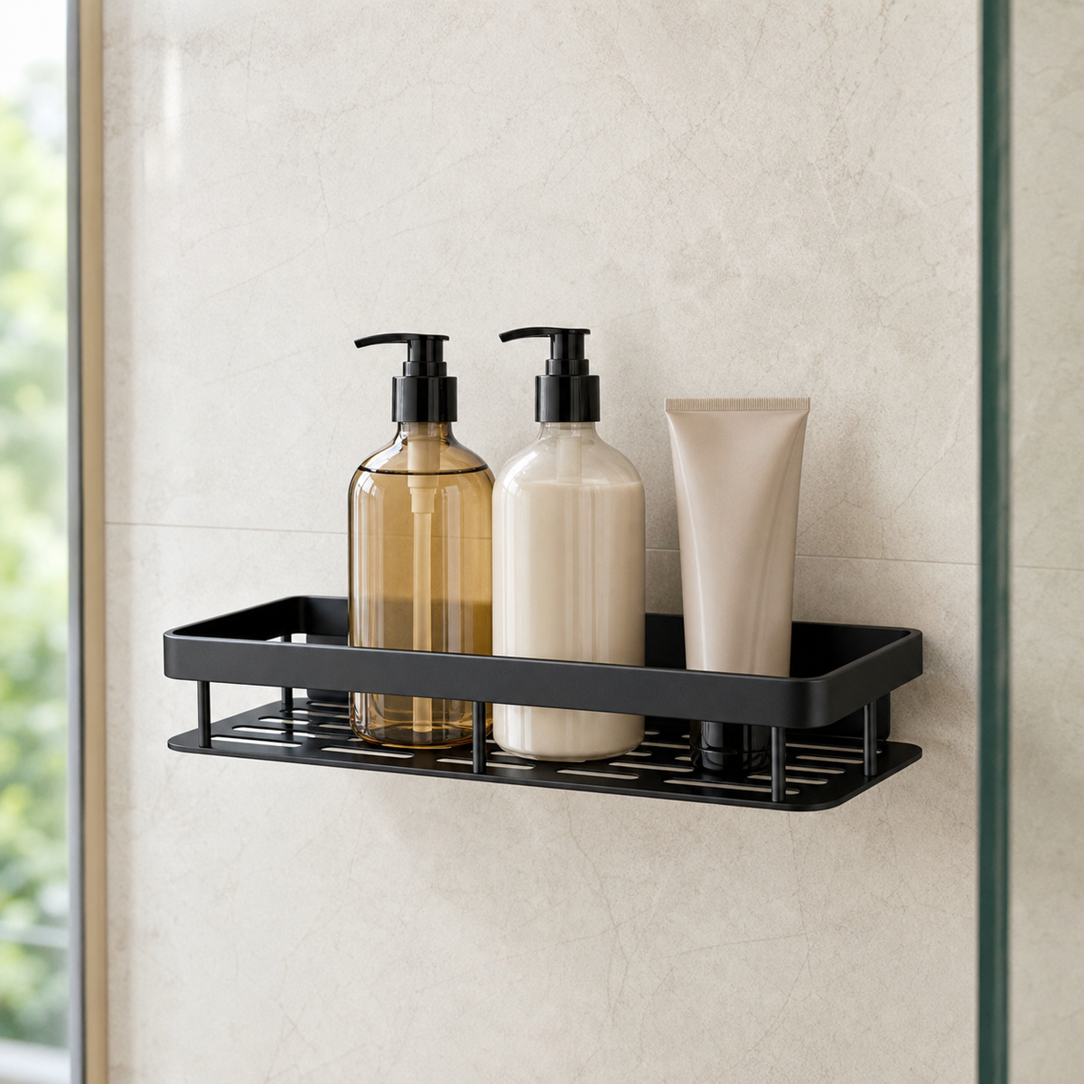 No-Drill Wall-Mount Bathroom Storage Shelf