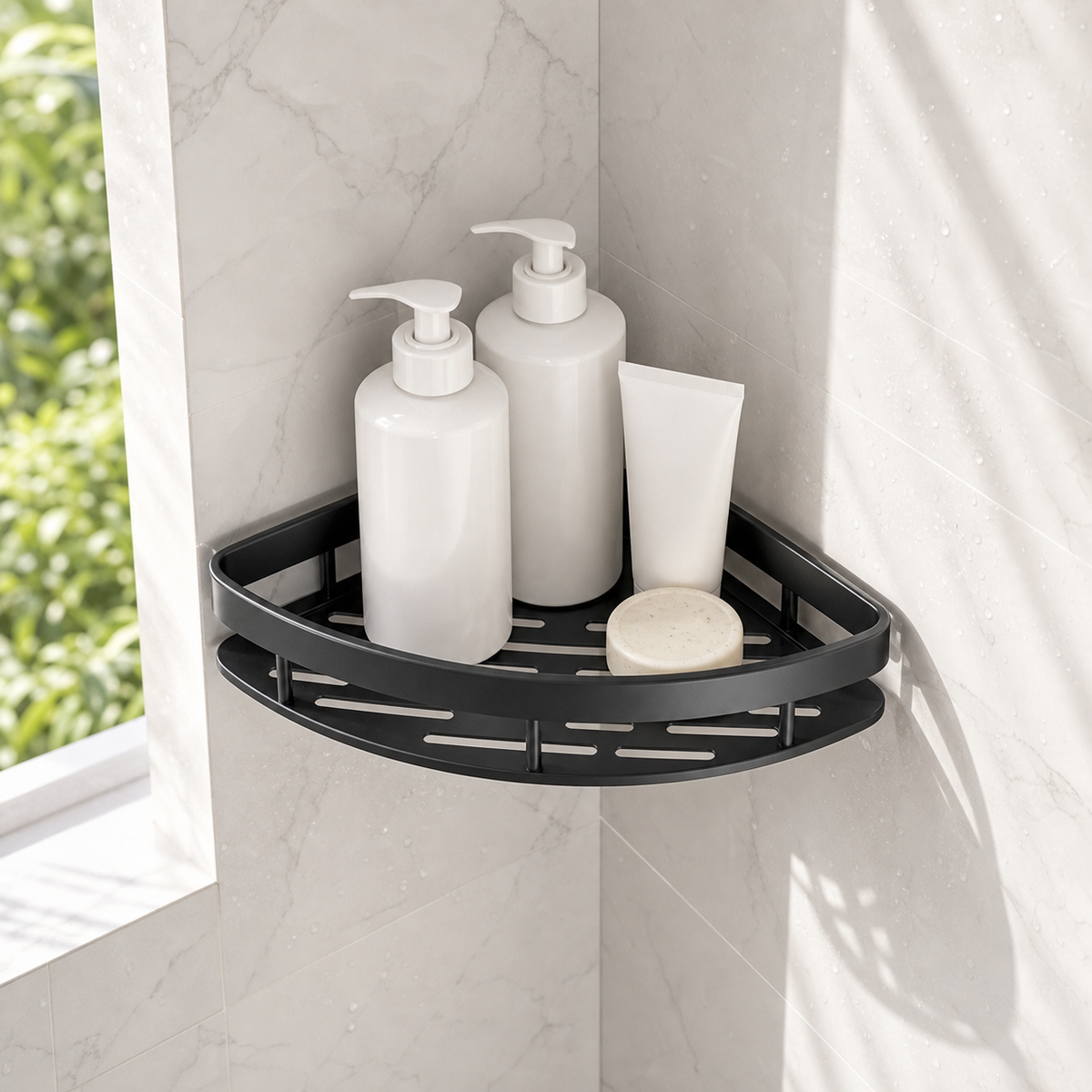 No-Drill Wall-Mount Bathroom Storage Shelf