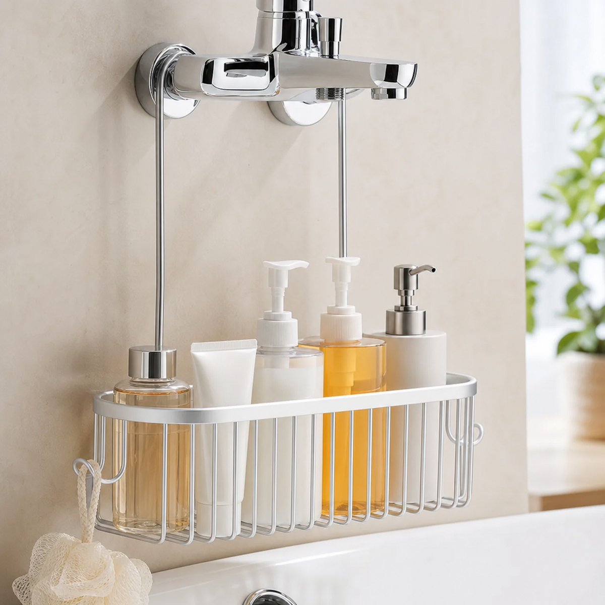 No-Drill Hanging Shower Caddy with Hooks