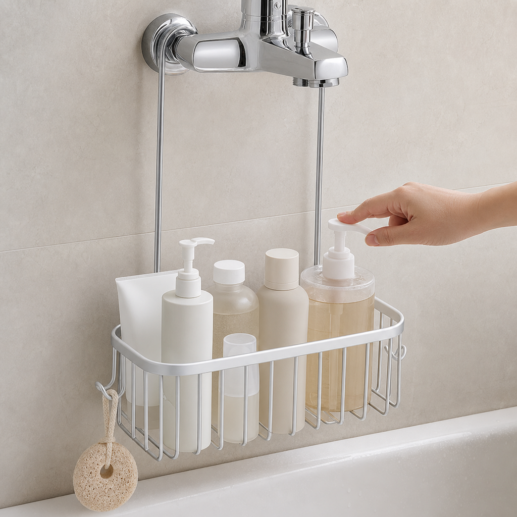 No-Drill Hanging Shower Caddy with Hooks