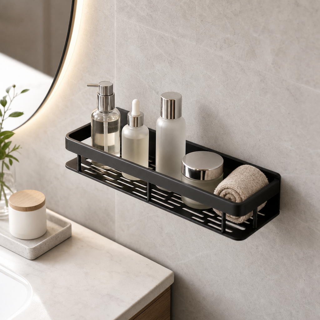 No-Drill Wall-Mount Bathroom Storage Shelf