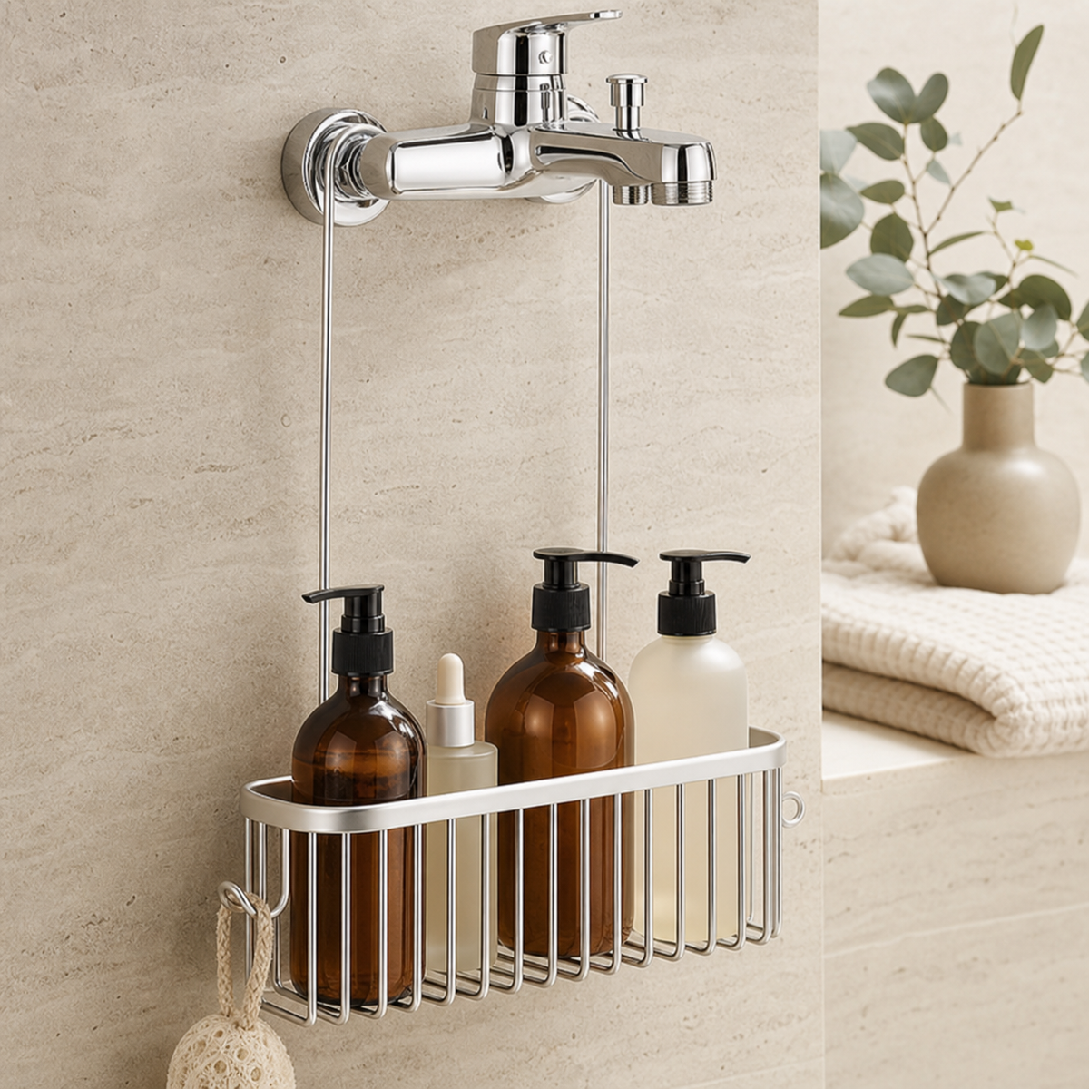 No-Drill Hanging Shower Caddy with Hooks
