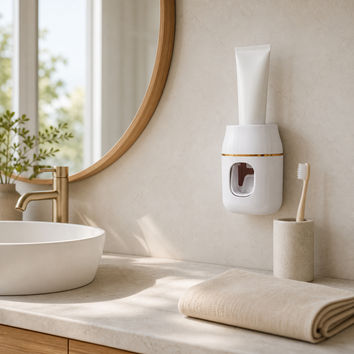 Automatic Toothpaste Dispenser & Wall-Mount Storage Rack