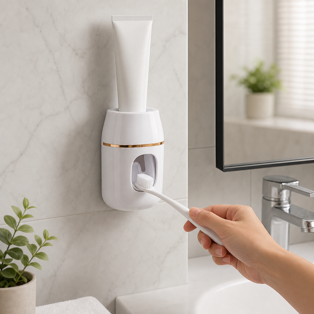 Automatic Toothpaste Dispenser & Wall-Mount Storage Rack