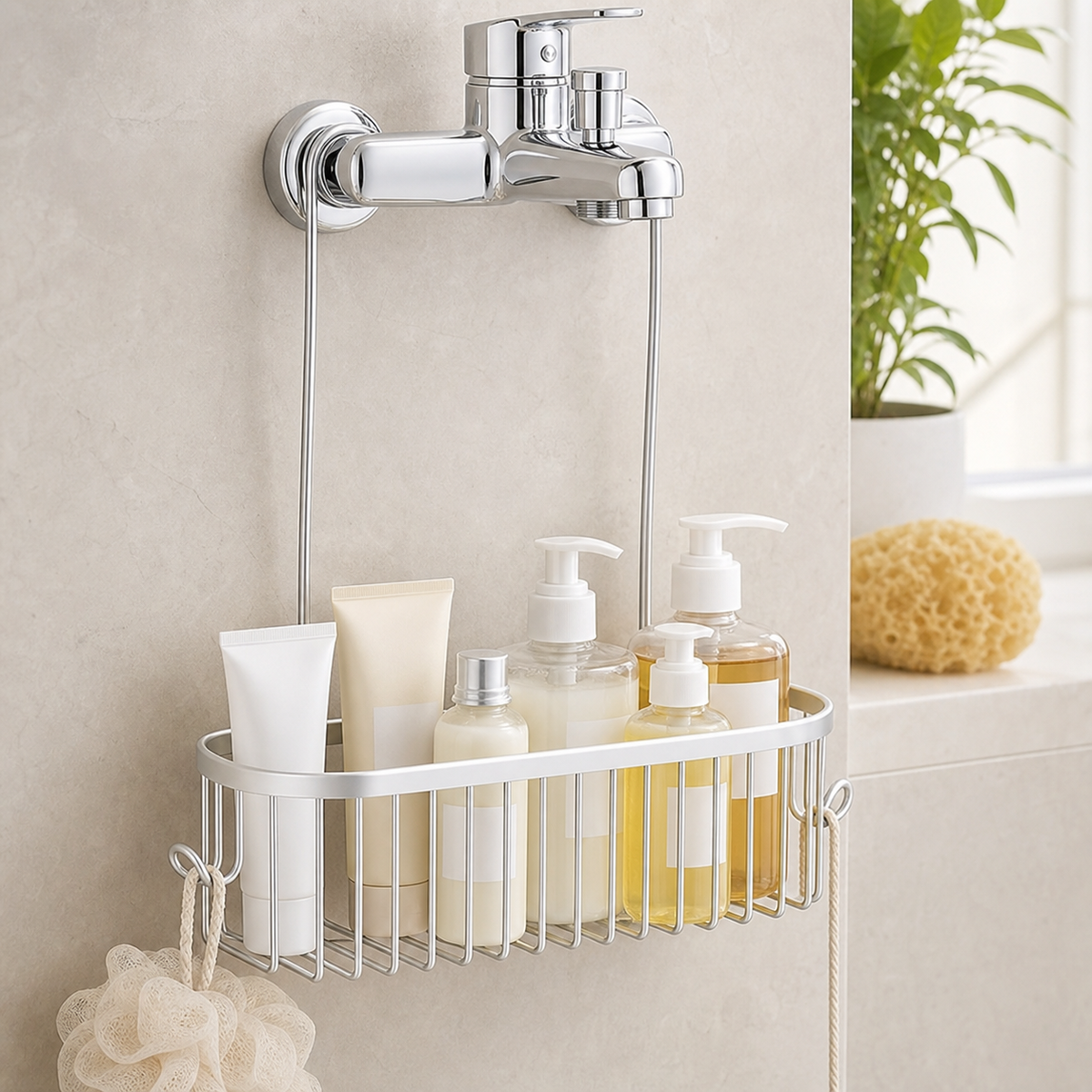 No-Drill Hanging Shower Caddy with Hooks