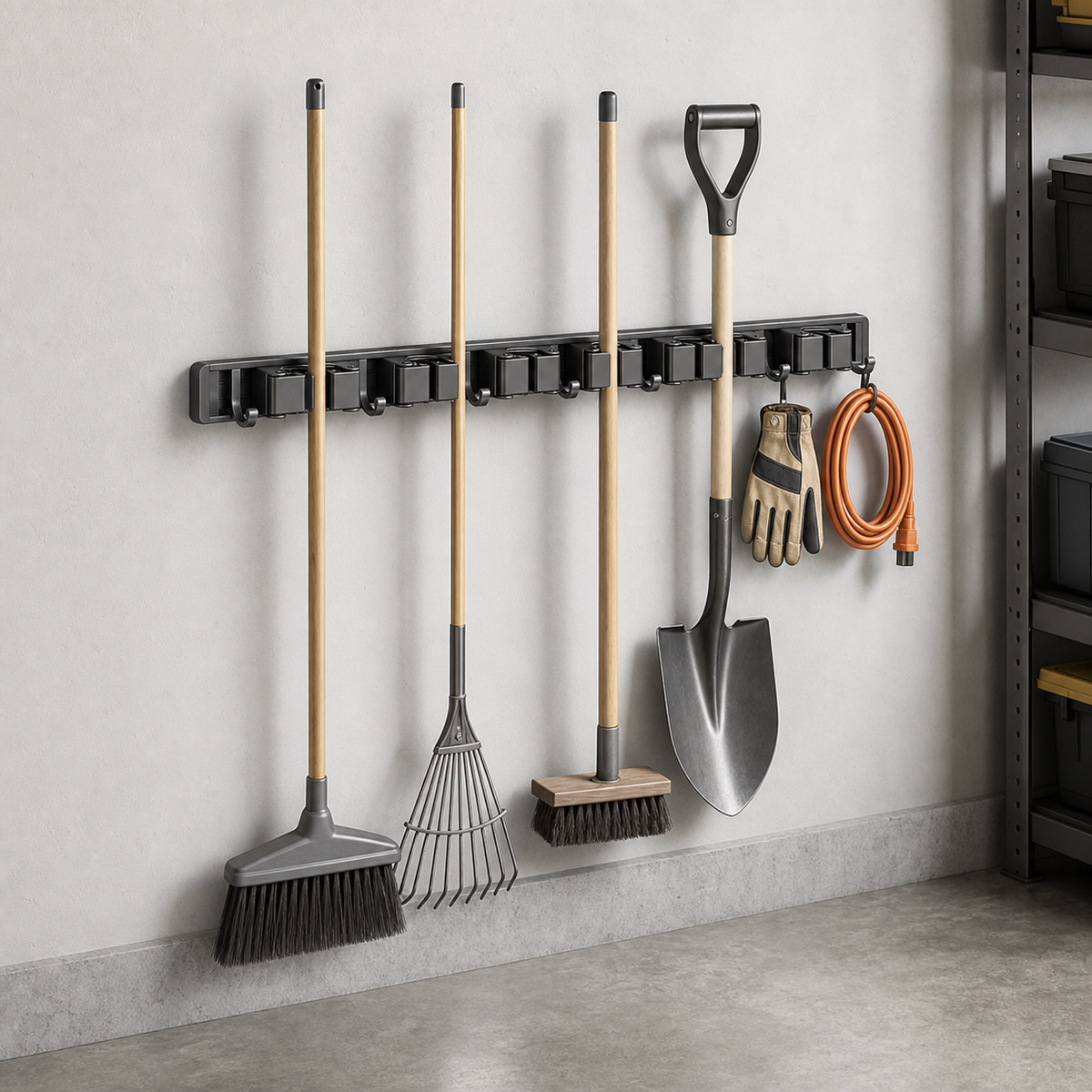 No-Drill Self-Adhesive Mop and Broom Holder