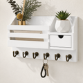 Wood Wall-Mounted Key Rack & Mail Organizer with 6 Hooks