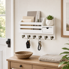Wood Wall-Mounted Key Rack & Mail Organizer with 6 Hooks